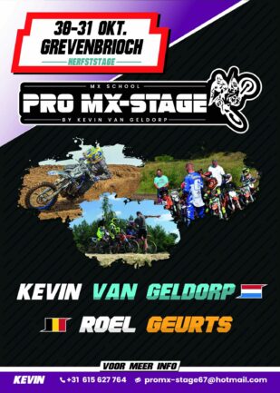 Affiche met foto's van motocrossers op ter reclame van de pro MX-stage in de herfst 